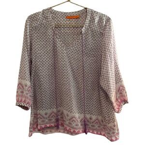 Oliphant Pink and Gray Zigzag Blouse